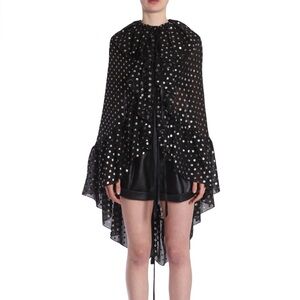 Saint Laurent Black and Silver Polka Dot Cape